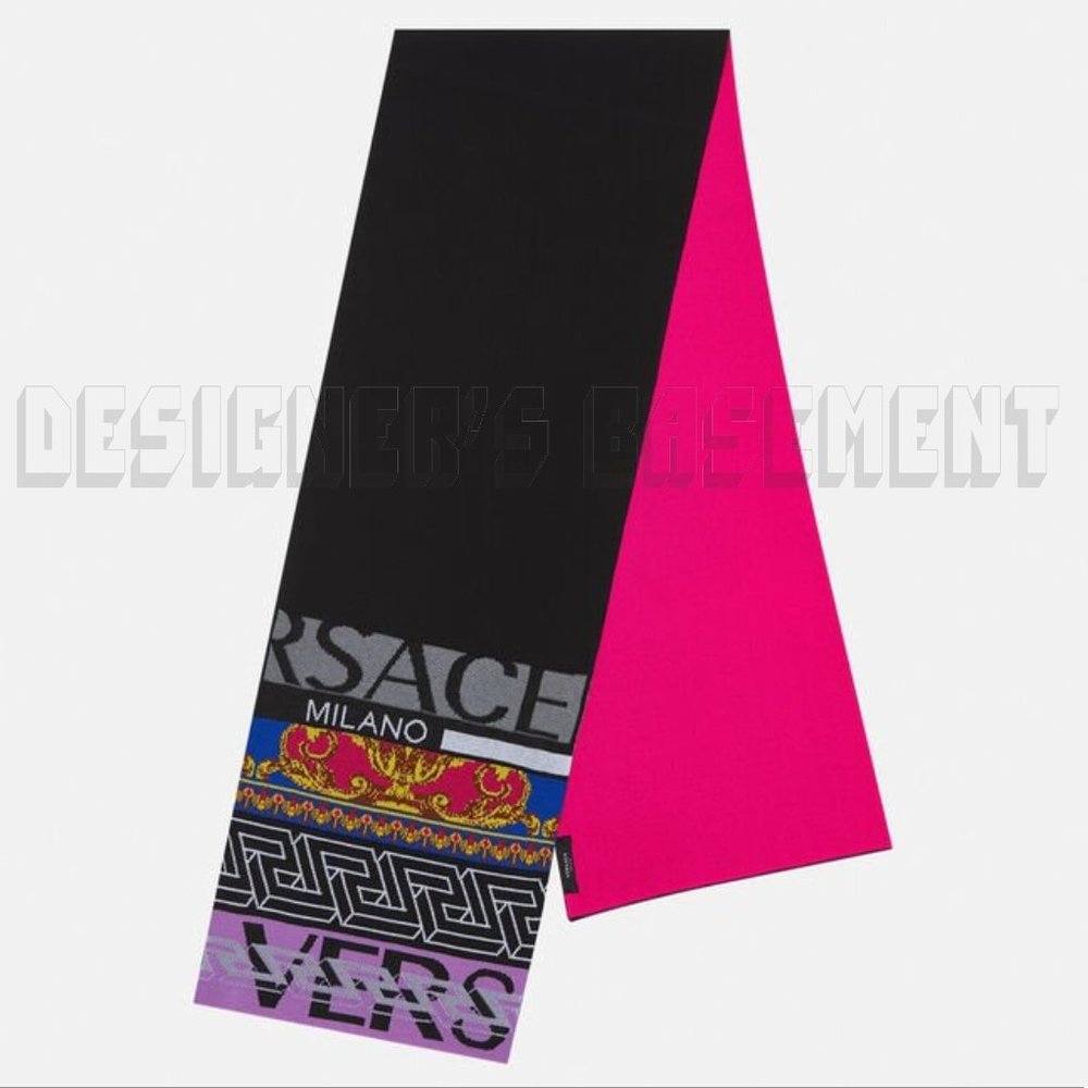 VERSACE Medusa Renaissance Greca Pattern Logo Intarsia wool blend knit scarf NWT - Picture 4 of 10